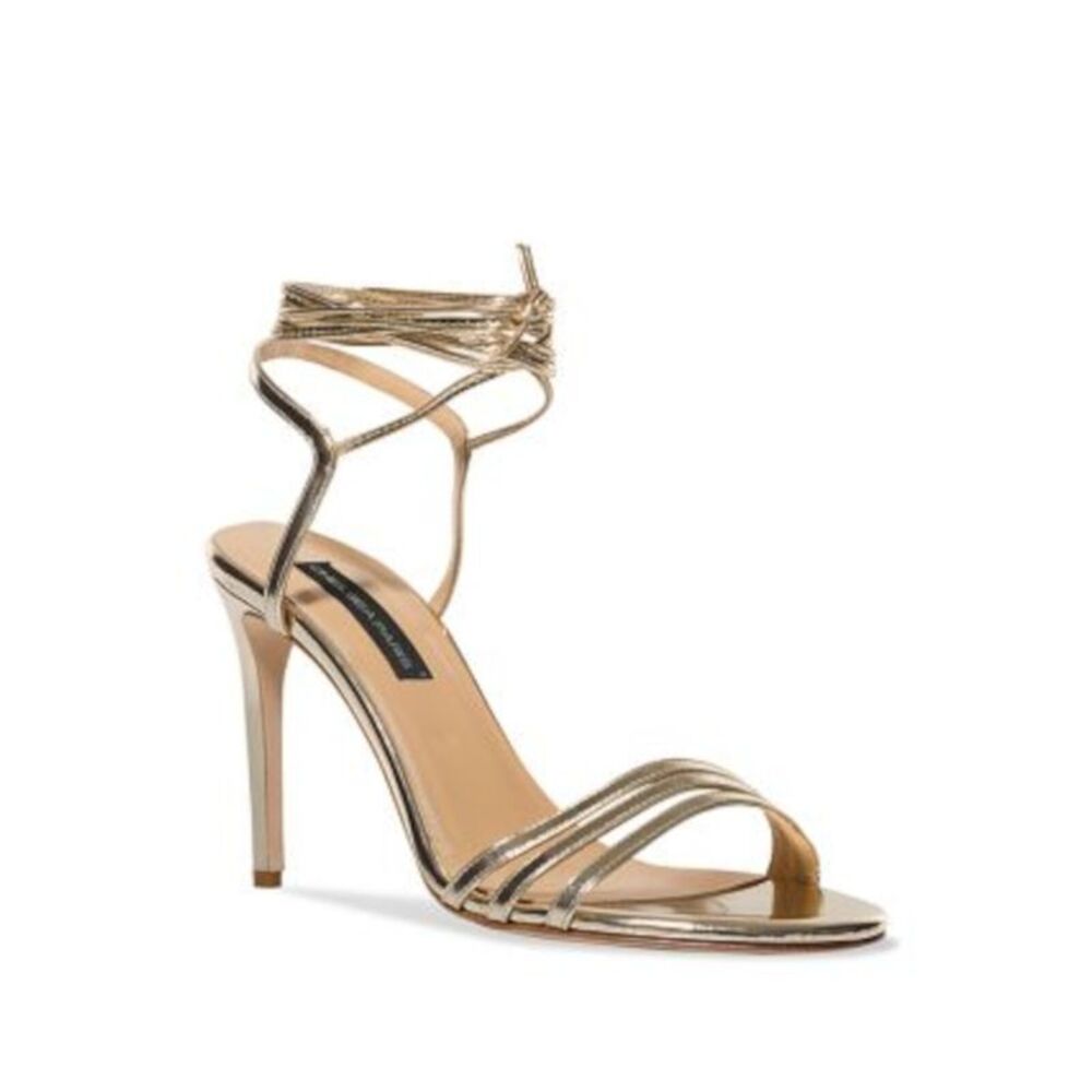 CHELSEA PARIS Womens Gold Ankle Wrap Tie Sasha Open Stiletto Heeled Sandal 36.5